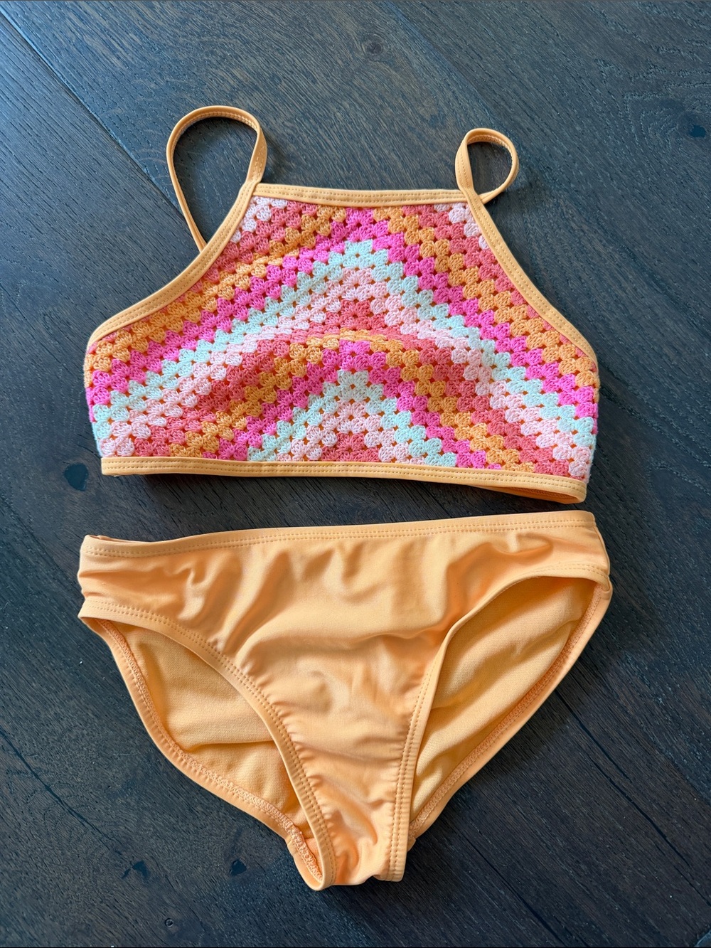 wonder nation Peach Crochet-Accent Girls Bikini Set